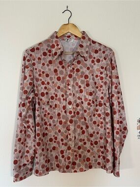 70s Sears Perma-Prest Men’s Lightweight Shirt Jacket in Red and Cream Dot Print